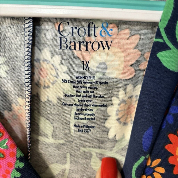 1X Croft & Barrow Beautiful Colorful Navy W Bright Flowers Midi Shirt Dress - Picture 8 of 10